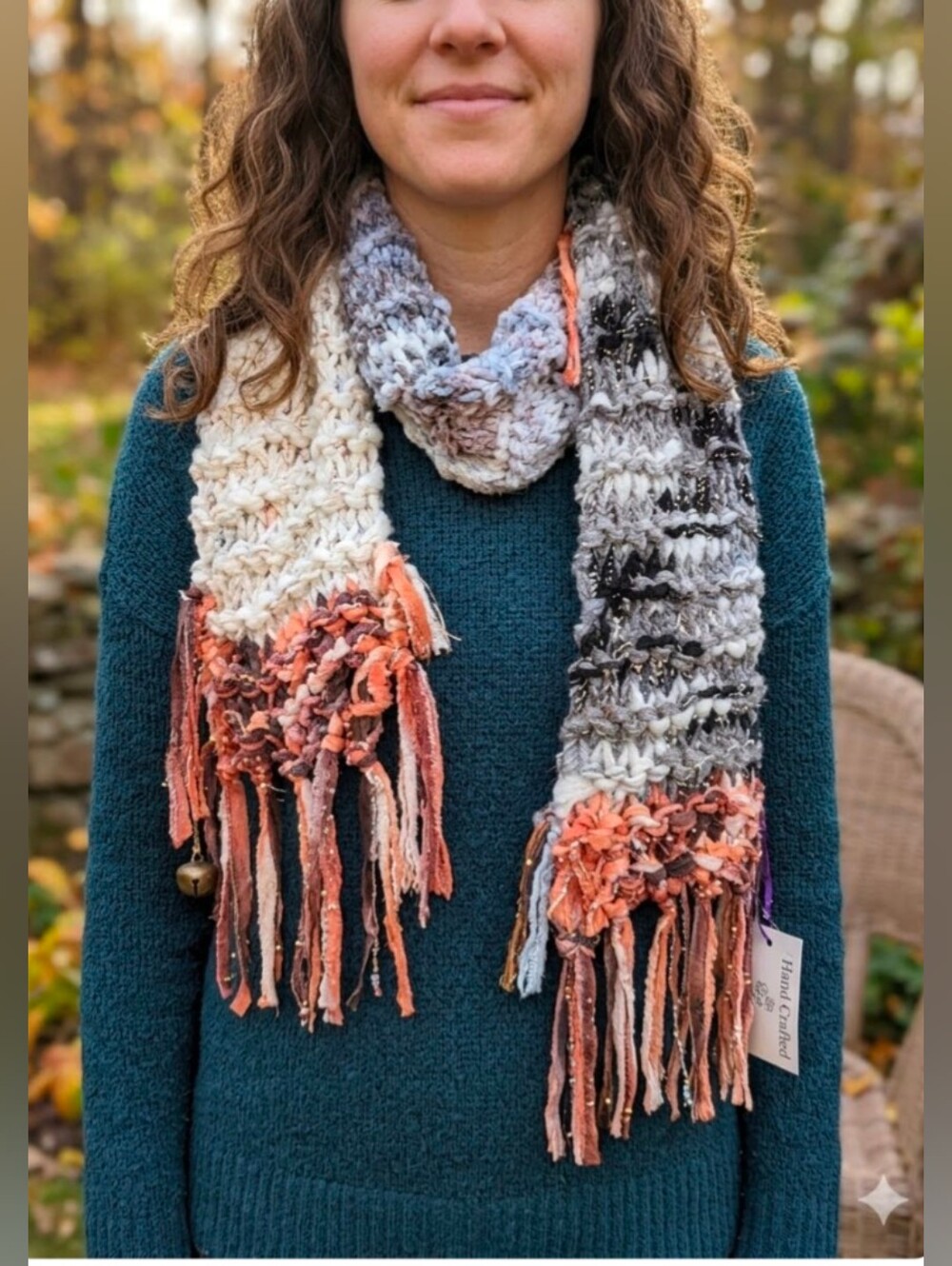 Handmade Knit Mixed Ribbon Yarn Bohemian Sparkle Fringe Scarf